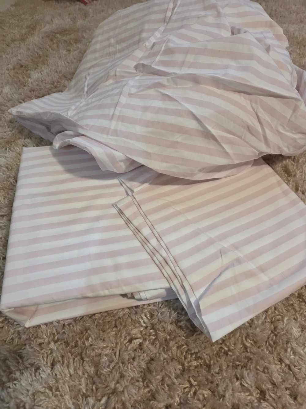 Striped Pink and White Bedding Set